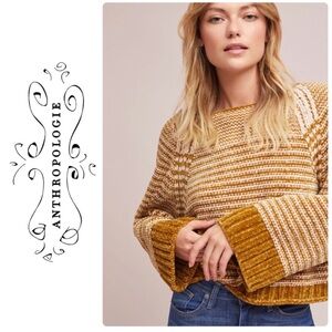 Anthropologie | Moth Chenille Mustard Striped Women's Sweater